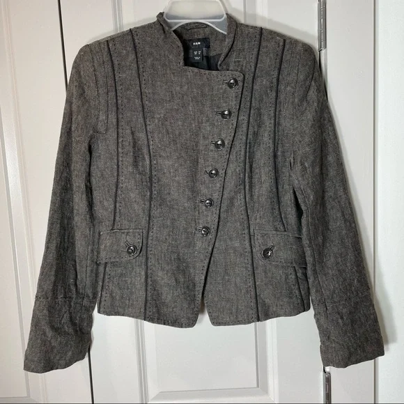 H&M Women’s 100% Linen Blazer Button Front  2 Front Pockets Finely Detailed - Picture 6 of 6